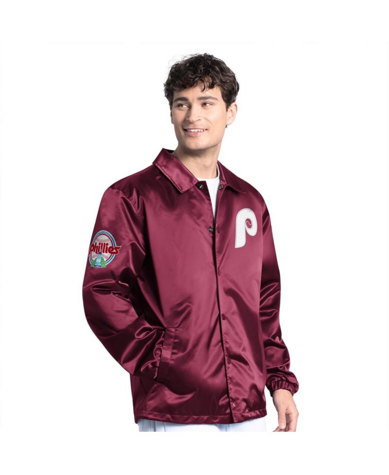 Men's Burgundy Philadelphia Phillies Cooperstown Collection Point Man Full-Snap Coaches Jacket