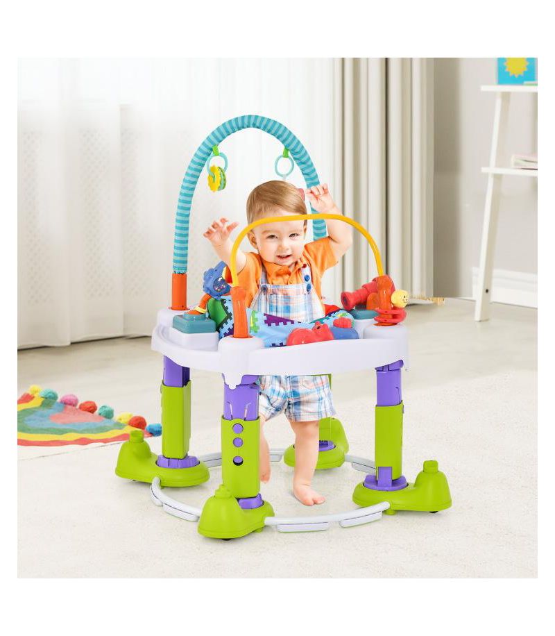 Kids 4-in-1 Baby Bouncer Activity Center with 3 Adjustable Heights-Green