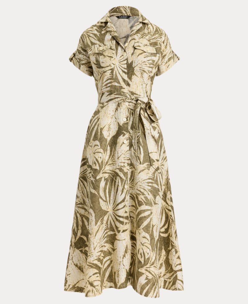 Women's Palm-Frond-Print Camp Collar Shirt-Dress