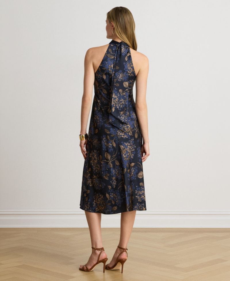 Women's Floral Tie-Neck Halter Cocktail Dress