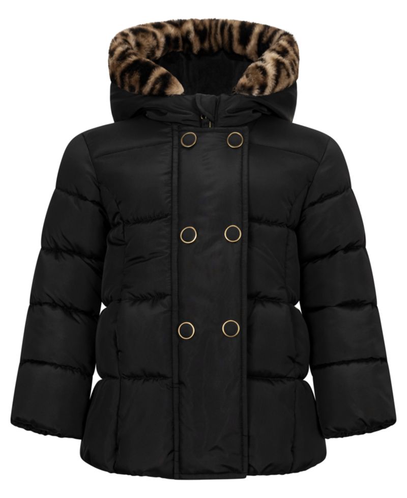 Baby Girls' Double-Breasted Box-Quilt Hooded Puffer Jacket