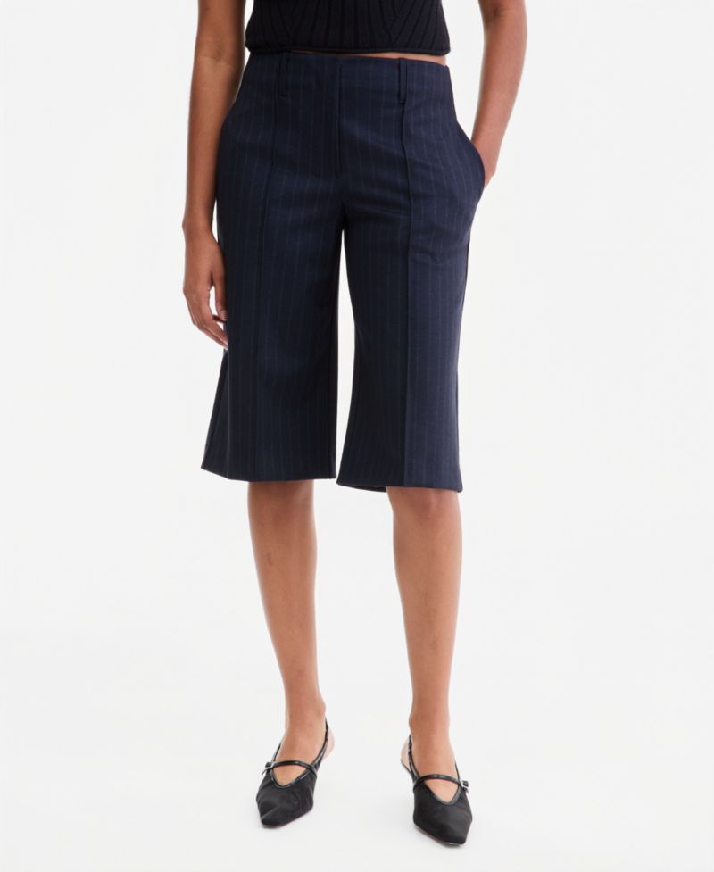 Women's Pinstripe High-Rise Knee-Length Shorts