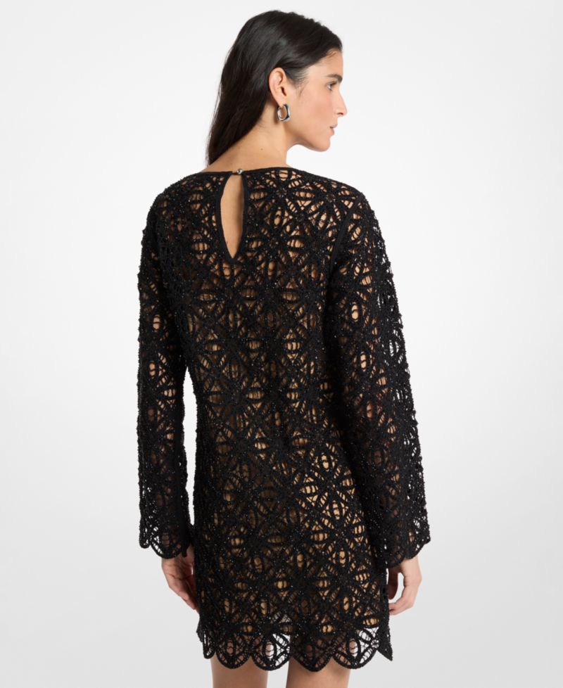 Women's Crochet Crewneck Long-Sleeve Mini Dress