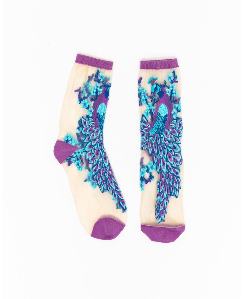 Women's Aquamarine Peacock Sheer Sock