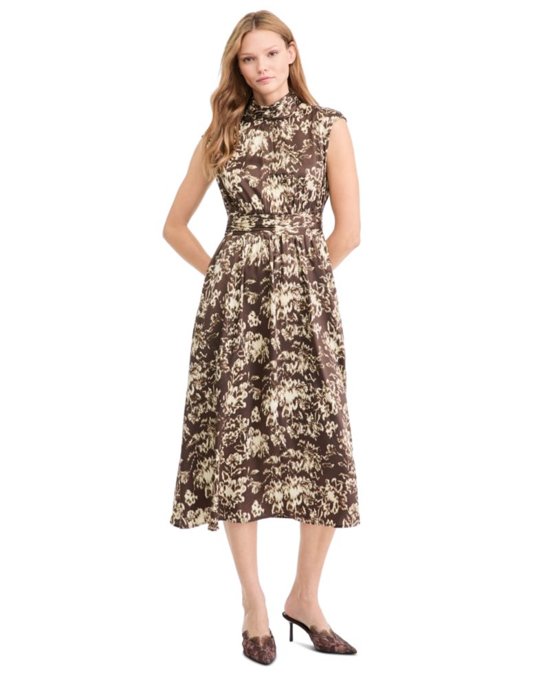 Women's Nyra Satin Midi Mock Neck Dress