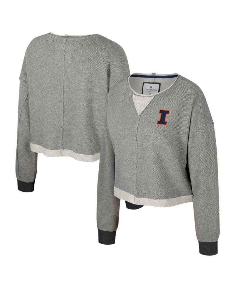 Women's Charcoal Illinois Fighting Illini Magnum Scoop Neck Cropped Pullover Sweatshirt
