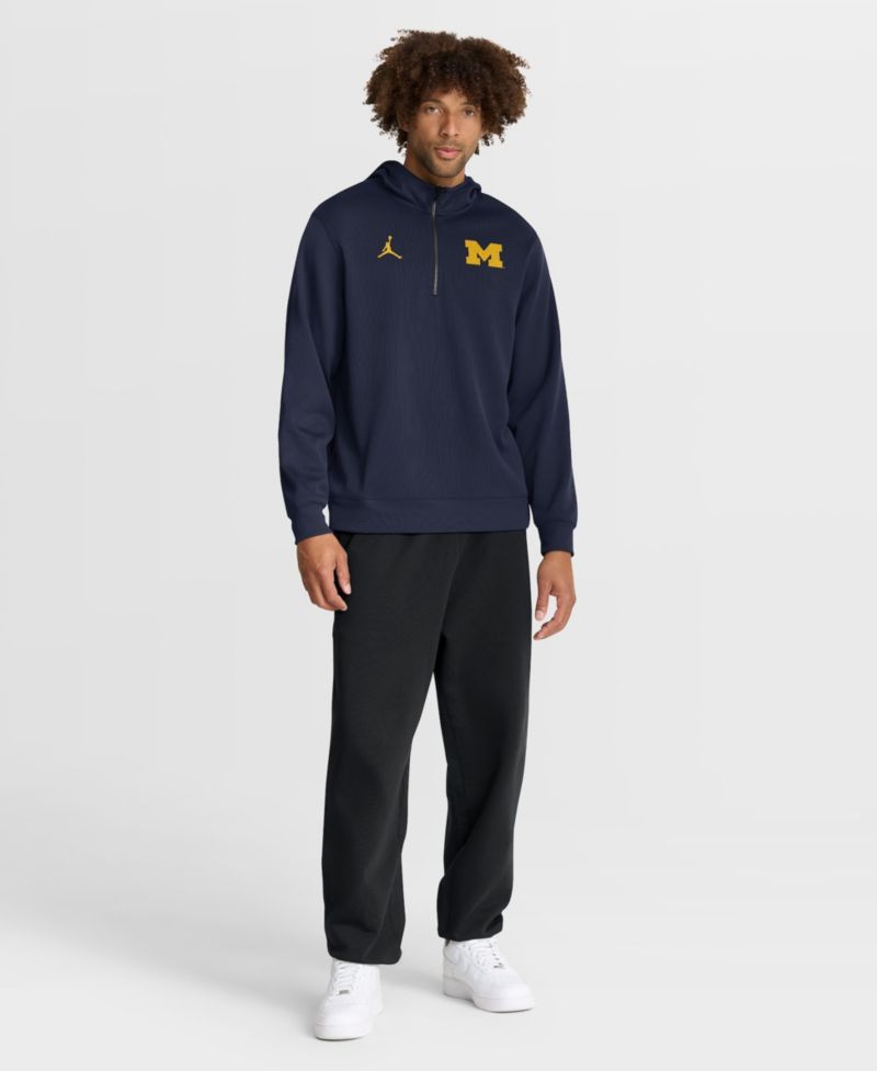 Men's Navy Michigan Wolverines Coaches Premium Dri-FIT Quarter-Zip Hoodie