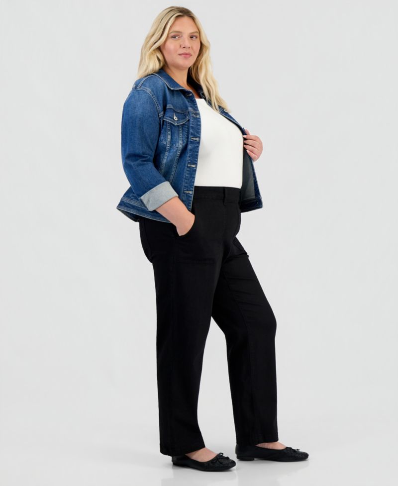 Plus Size High-Rise Pull-On Utility Jeans