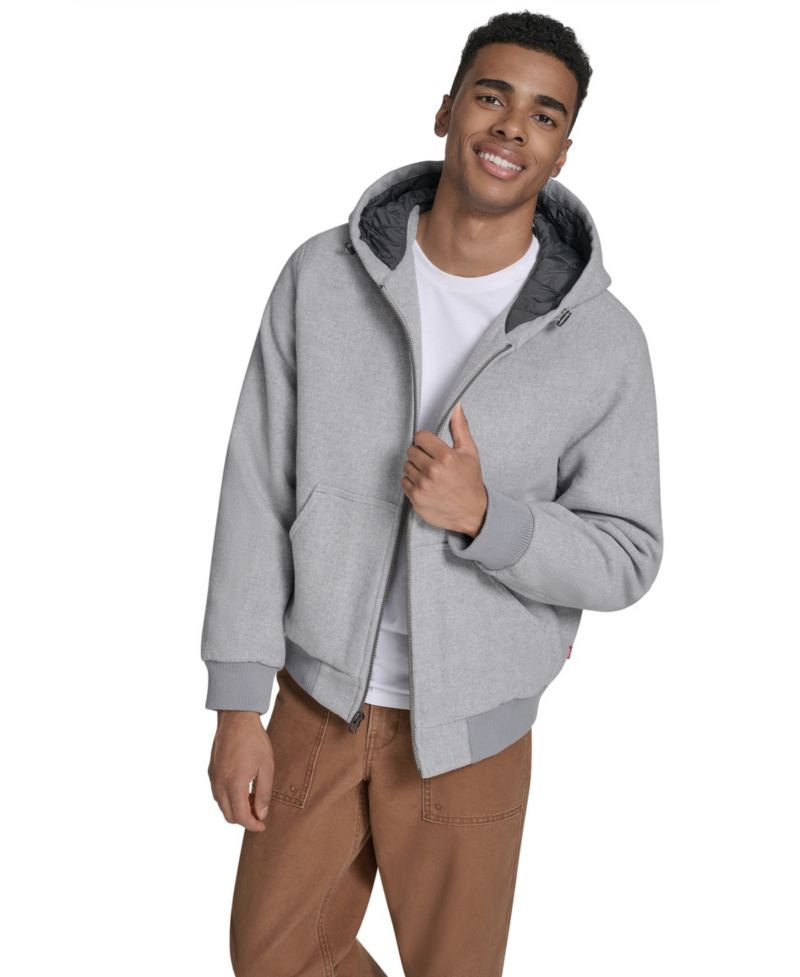 Men's Wool-Blend Hooded Bomber Jacket
