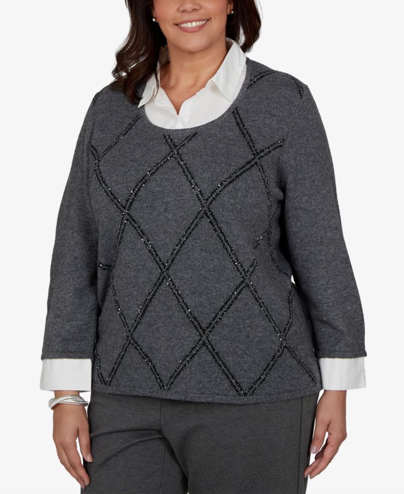 Plus Size Sequin 3/4-Length Sleeve Sweater