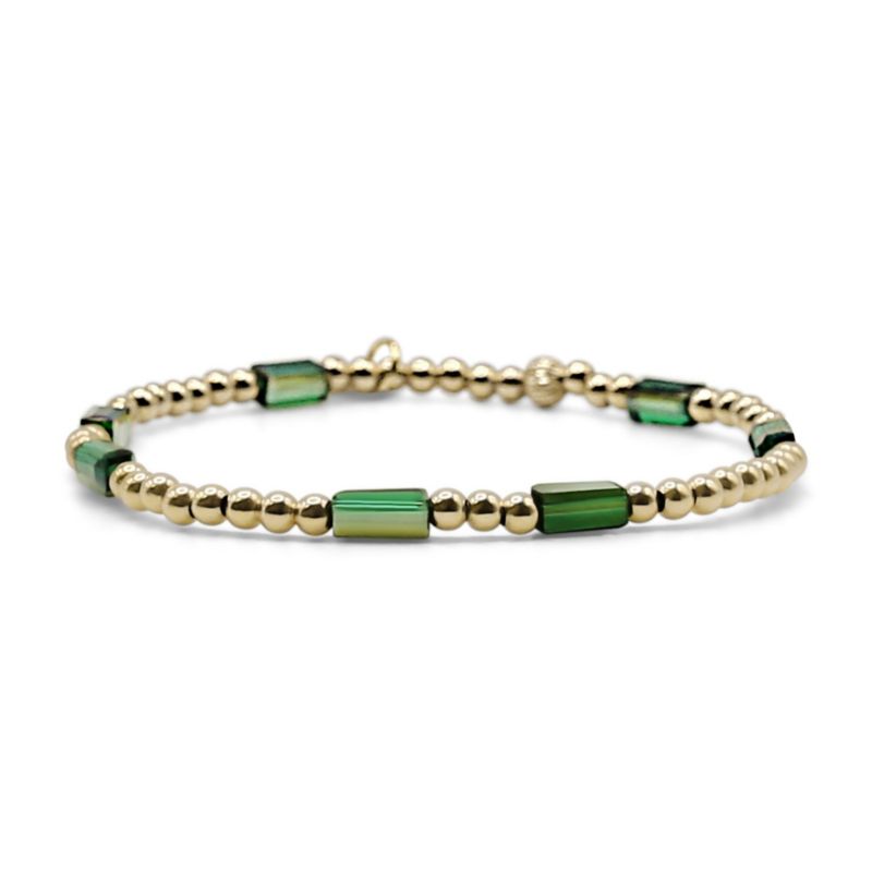 3mm Gold Filled Ball and Emerald Glass Bead Stretch Bracelet