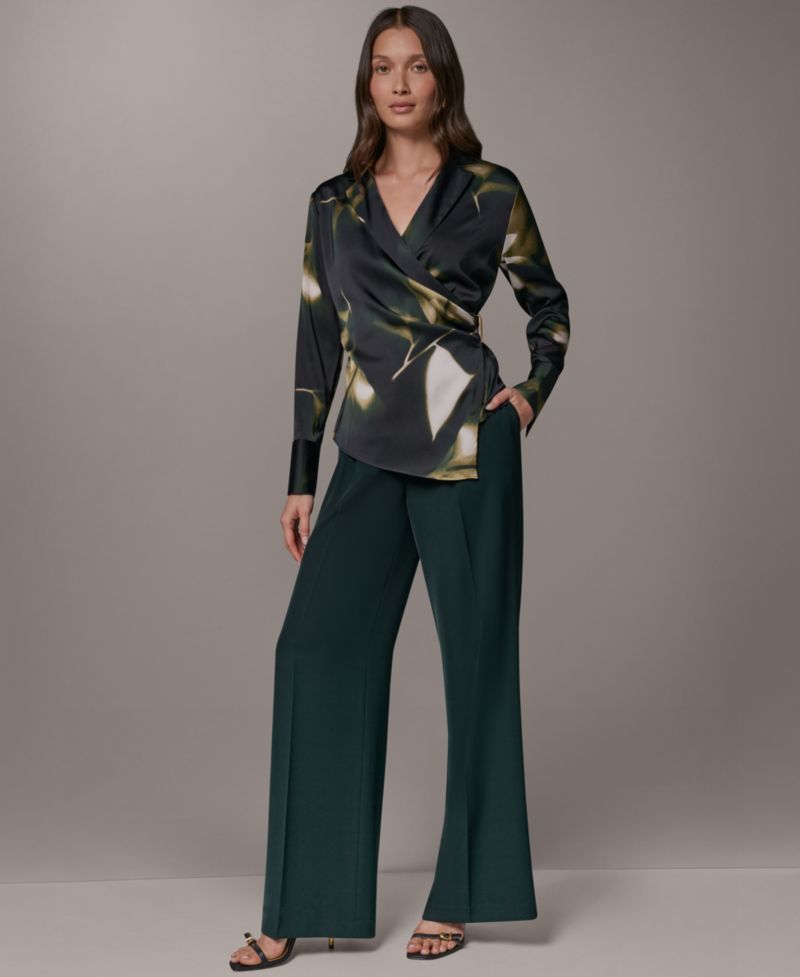 Women's Printed V-Neck Long-Sleeve Blouse