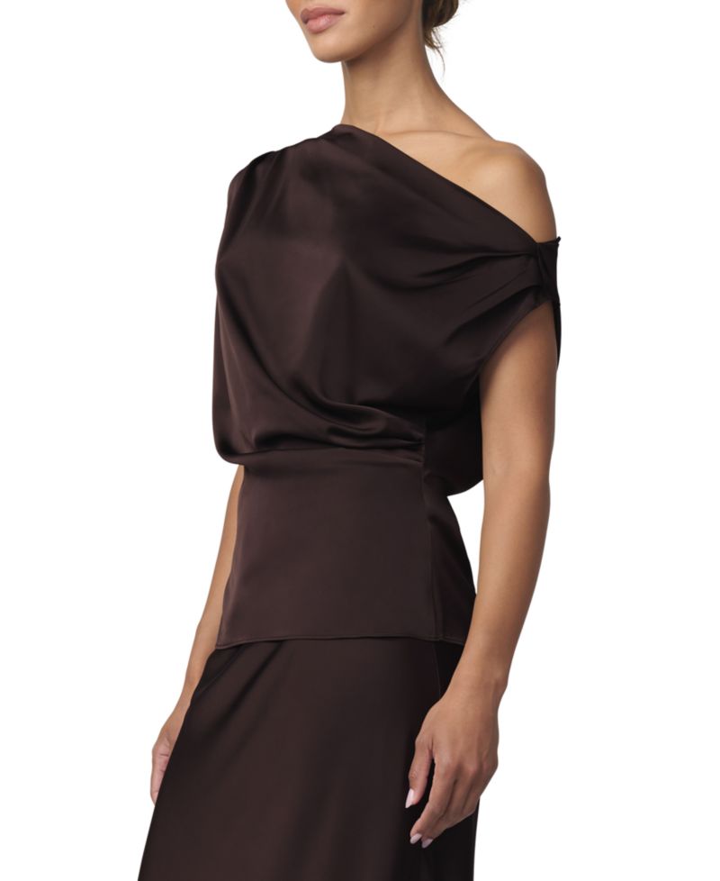 Women's Isla Asymmetrical Satin Drape Neck Blouse