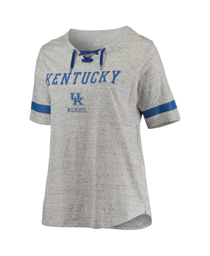 Women's Heathered Gray/Royal Kentucky Wildcats Plus Size Lace-Up V-Neck T-Shirt