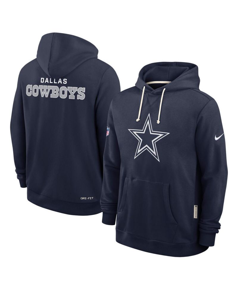 Men's Navy Dallas Cowboys Sideline Initial Home Performance Pullover Hoodie