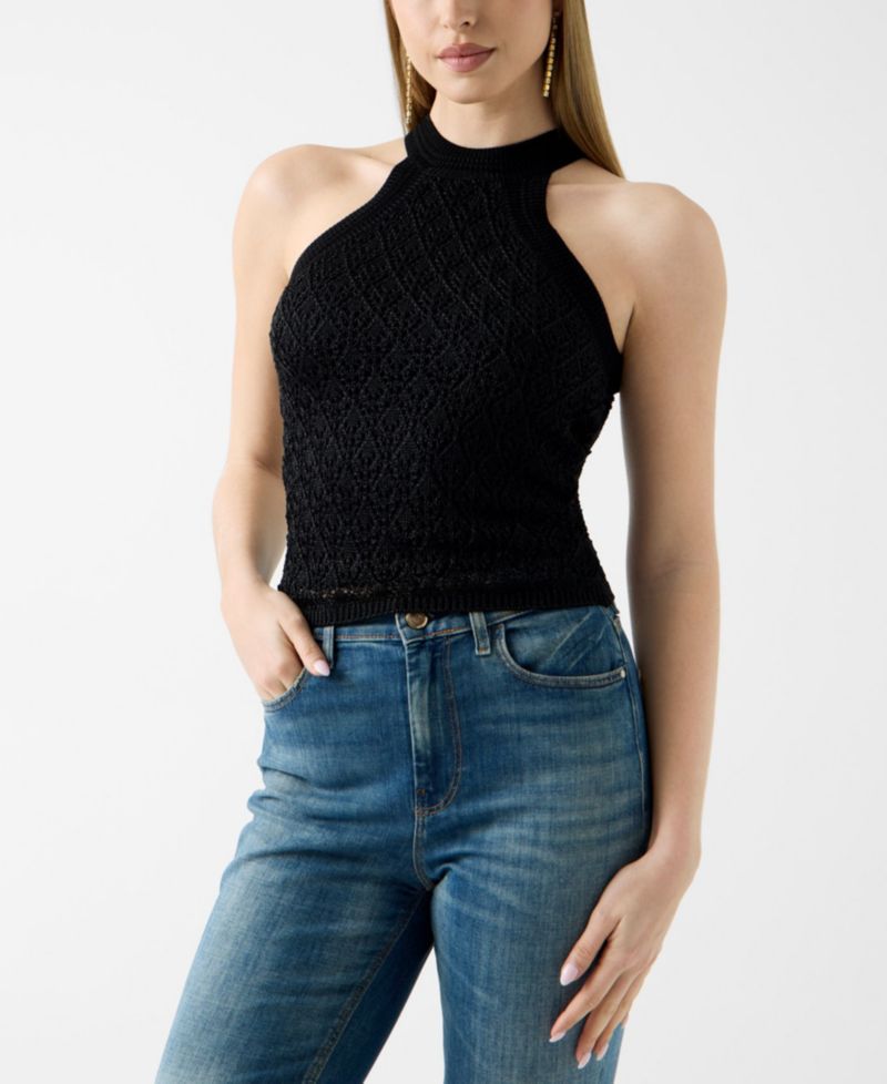 Women's Sleeveless Pointelle Stitch Serina Lurex Sweater