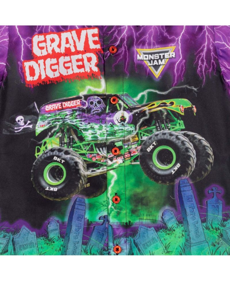 Boys Grave Digger Hawaiian Button Down Dress Shirt