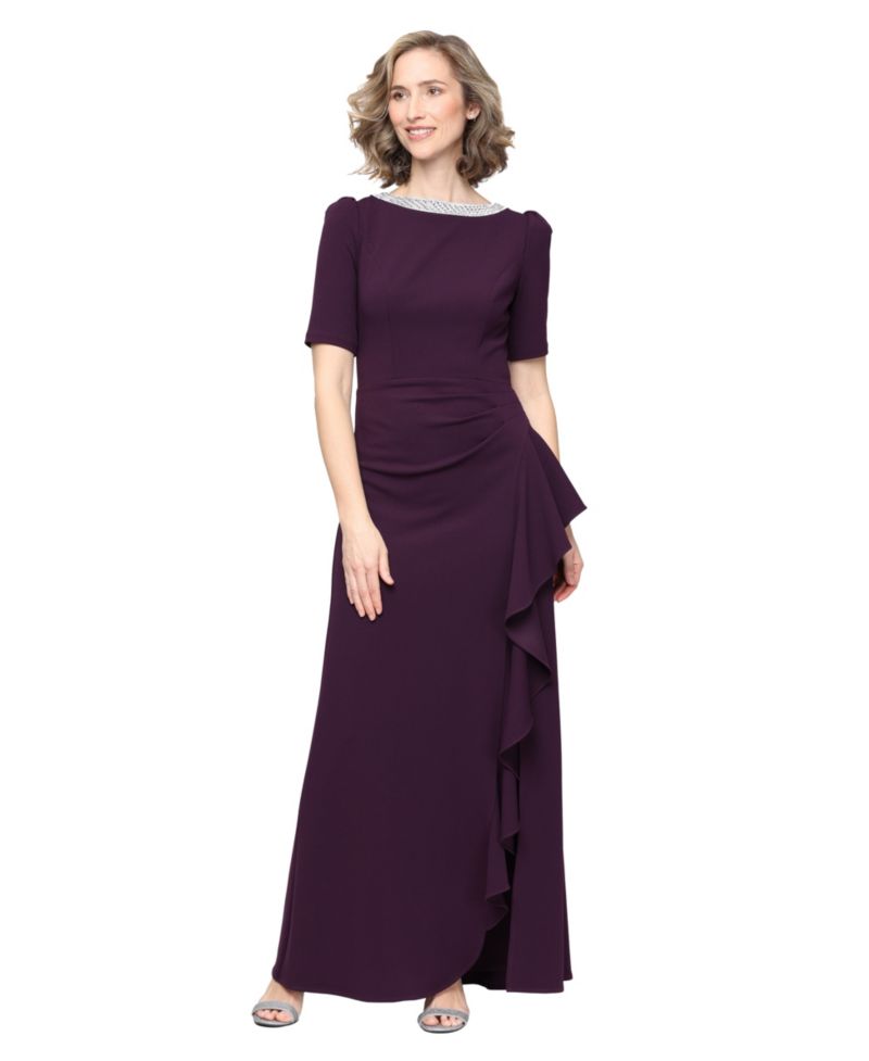 Plus Size Embellished-Neck Ruffle Gown