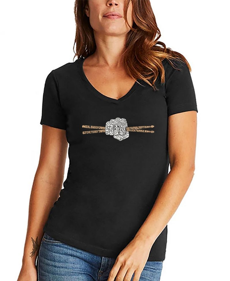 Women's Drum Sticks Word Art V-Neck T-Shirt