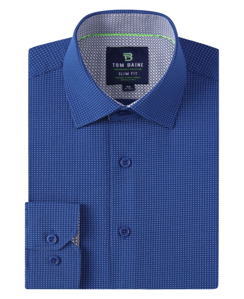 Men's Slim Fit Performance Long Sleeve Geometric Dress Shirt