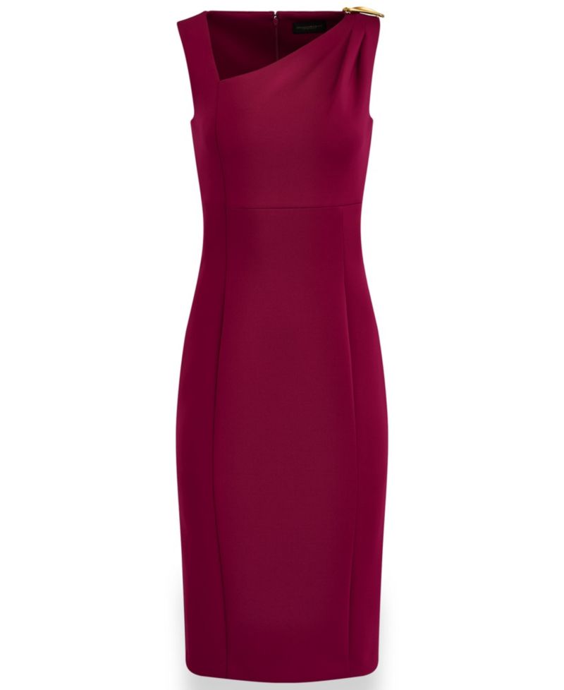 Women's Asymmetrical Neck Sheath Midi Dress