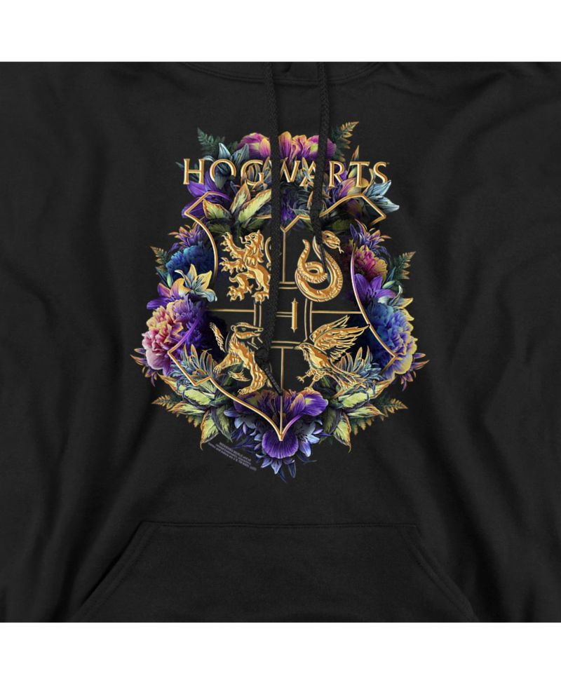 Men's Hogwarts Floral Foliage Crest Graphic Pull-Over Hoodie