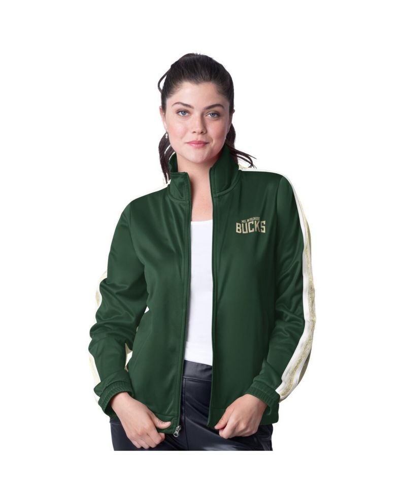 Women's Hunter Green/Cream Milwaukee Bucks Rebel Sequin Bling Full-Zip Track Jacket