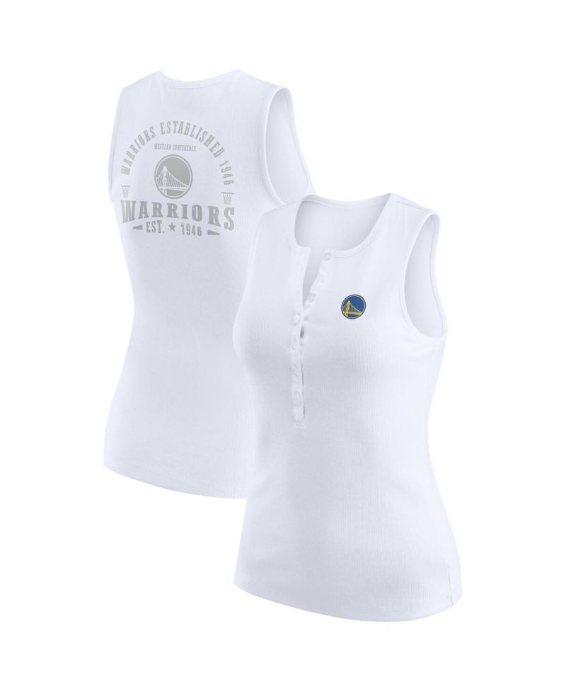 Women's White Golden State Warriors Rib-Knit Henley Tank Top