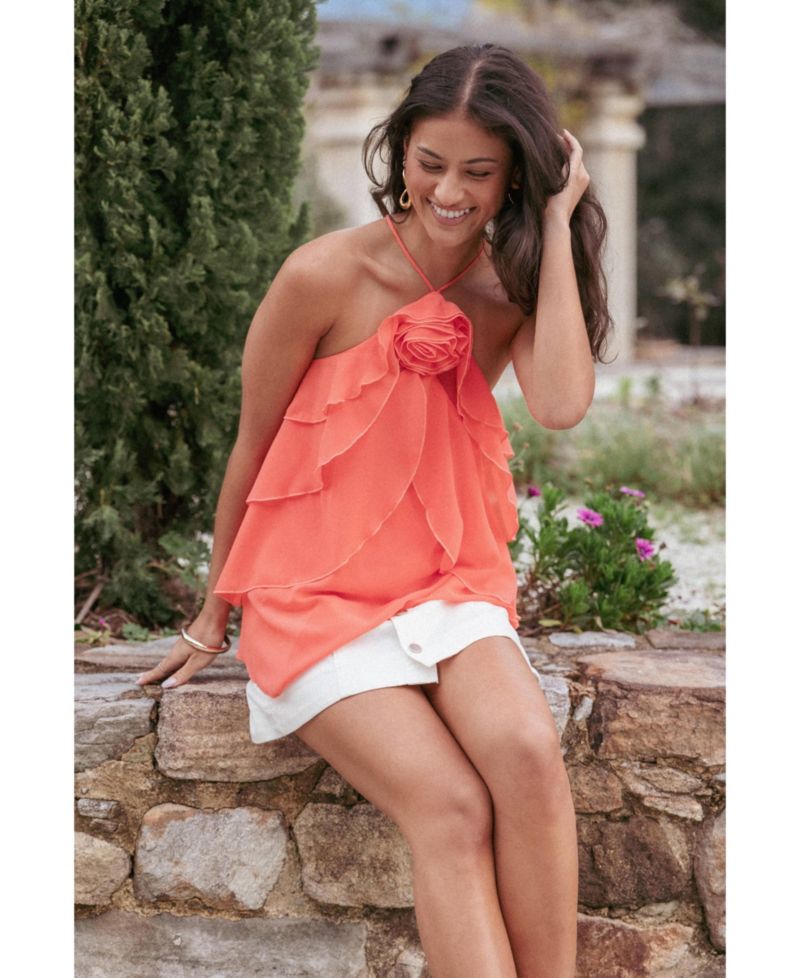 Women's Zorina Halter Neck Tiered Ruffle Chiffon Top