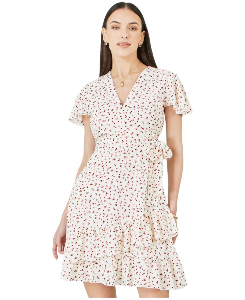 Women's Ditsy Print Frill Wrap Dress