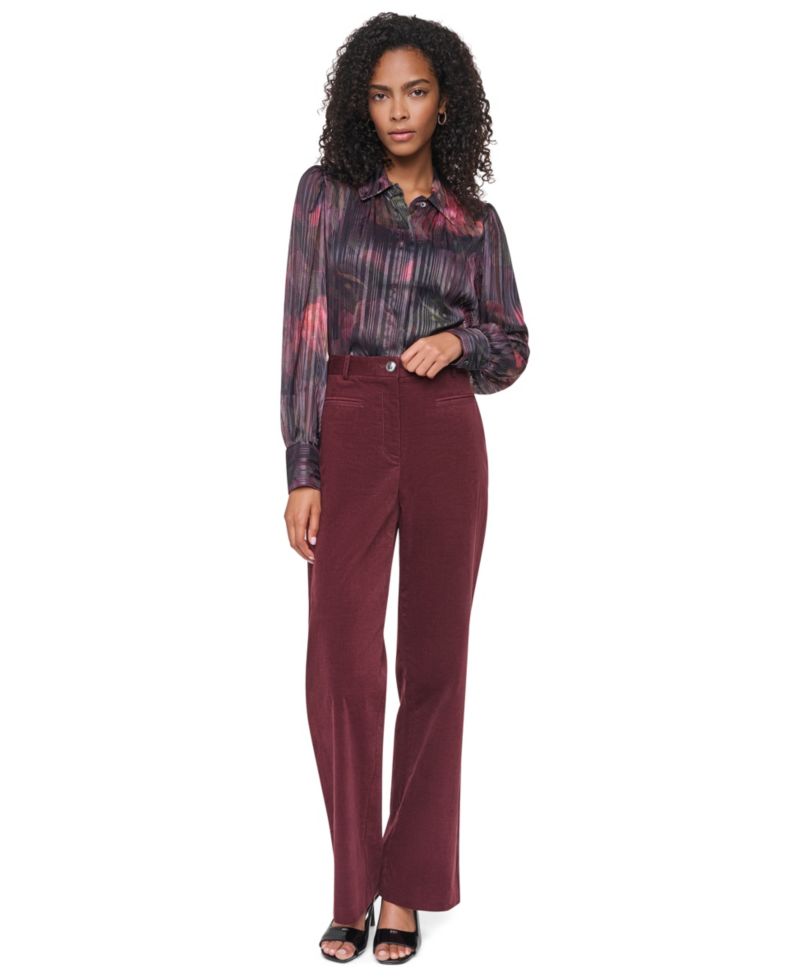 Women's Stretch High-Waisted Straight-Leg Corduroy Pants