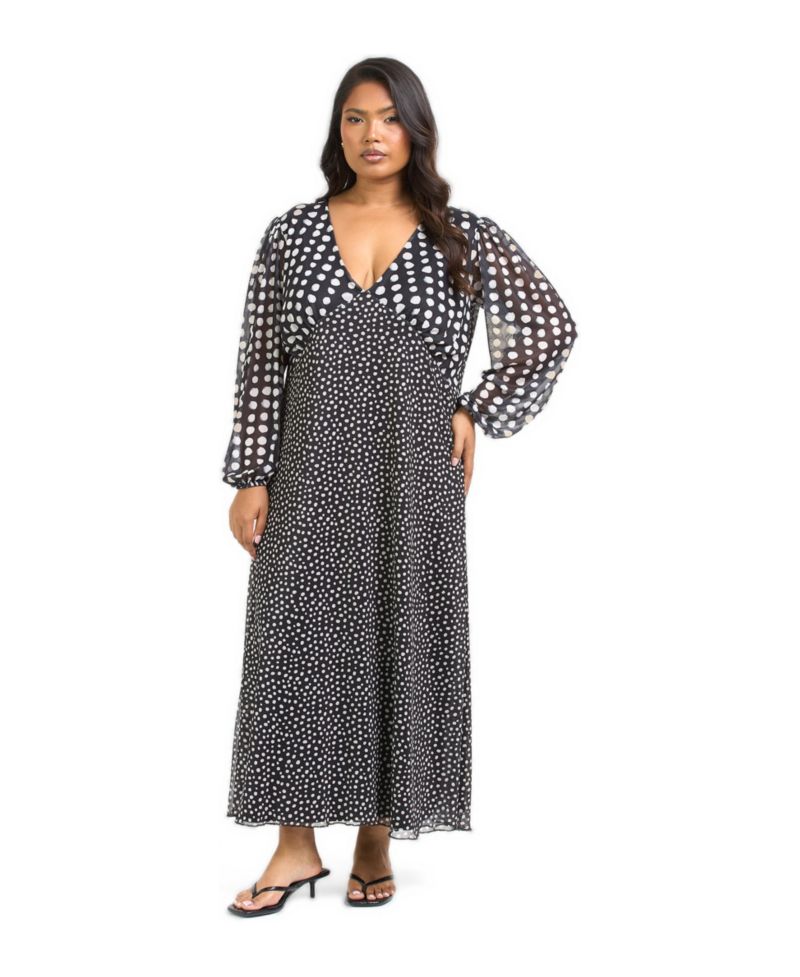 Women's Long Sleeved Polka Dot Midi Dress