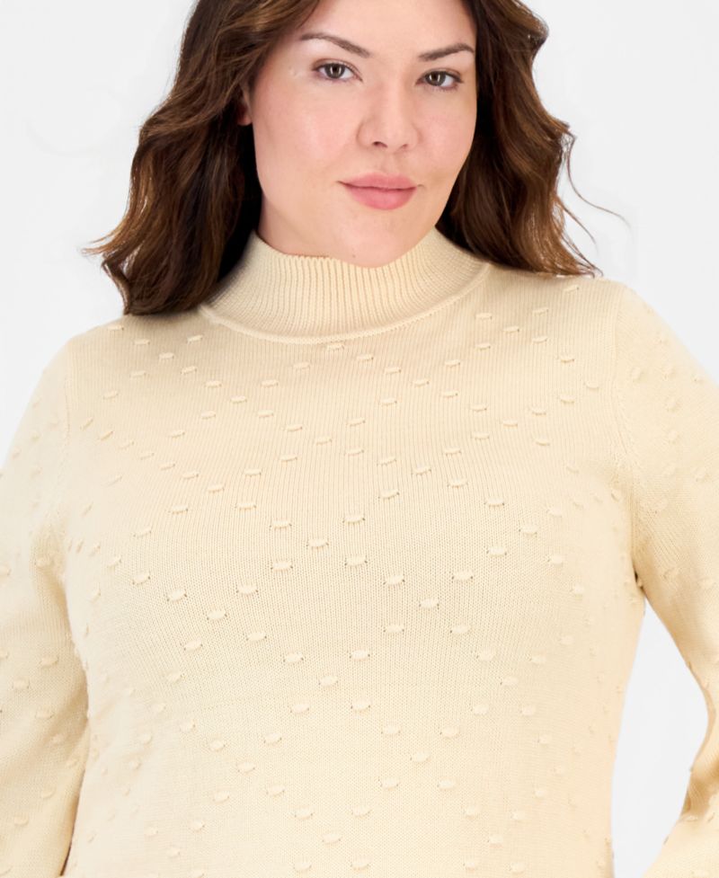 Plus Size Turtleneck Long-Sleeve Diamond-Pattern Dress