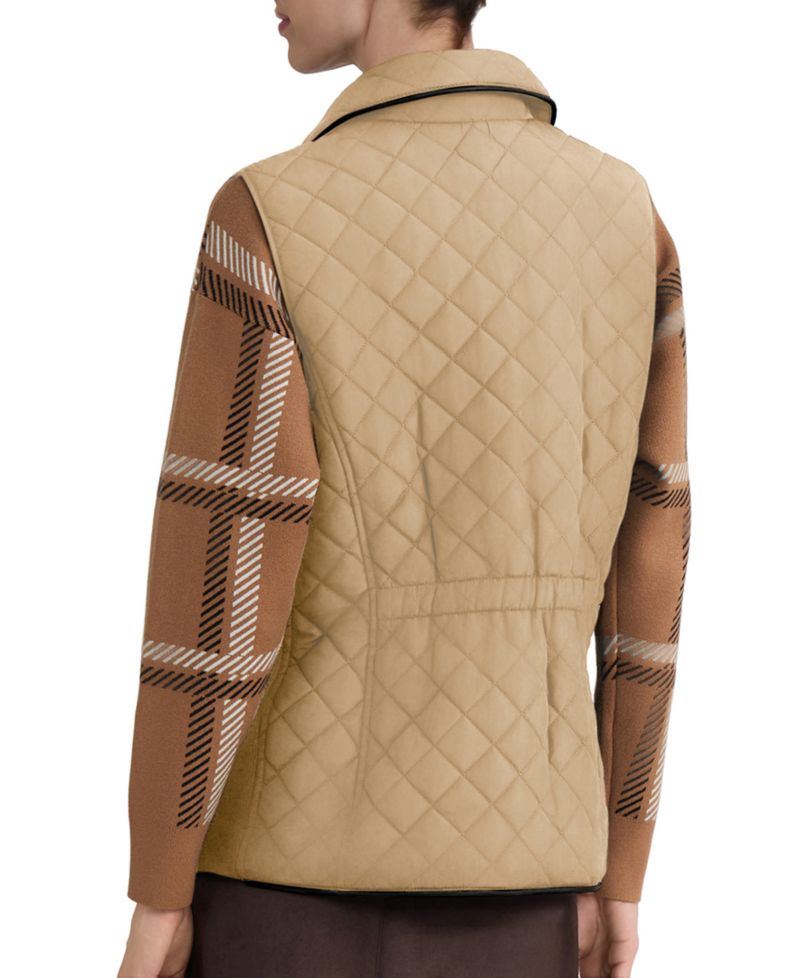 Women's Quilted Faux Leather Piping Vest