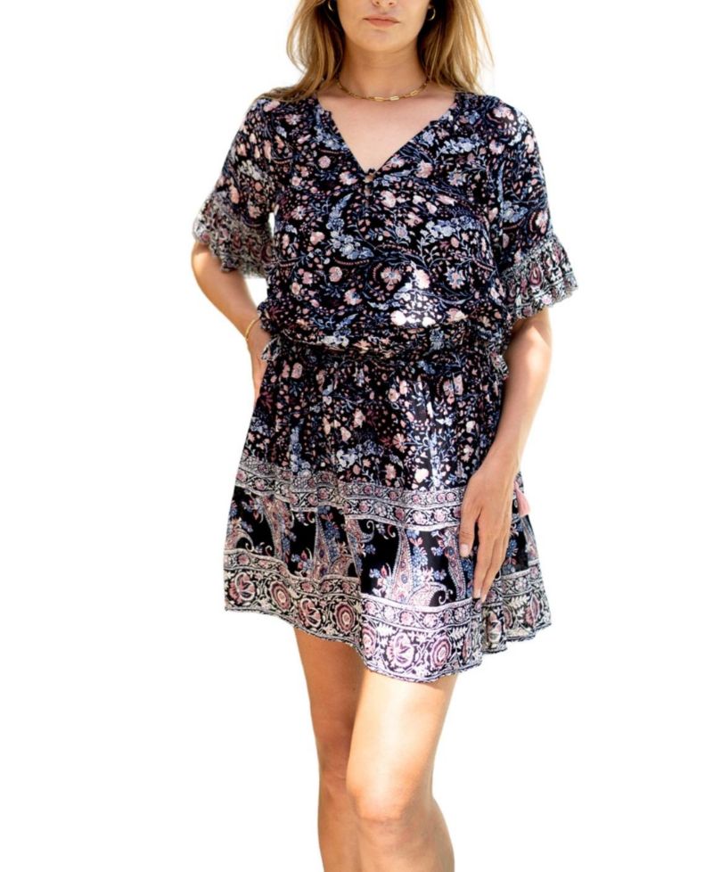 Women's Flora Mini Dress in Black Floral Print
