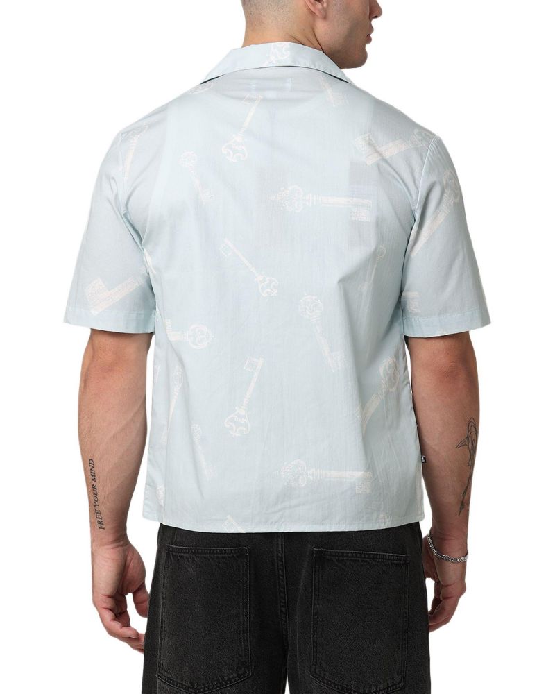 Men's Skeleton Key Button Up Shirt - Light Blue S