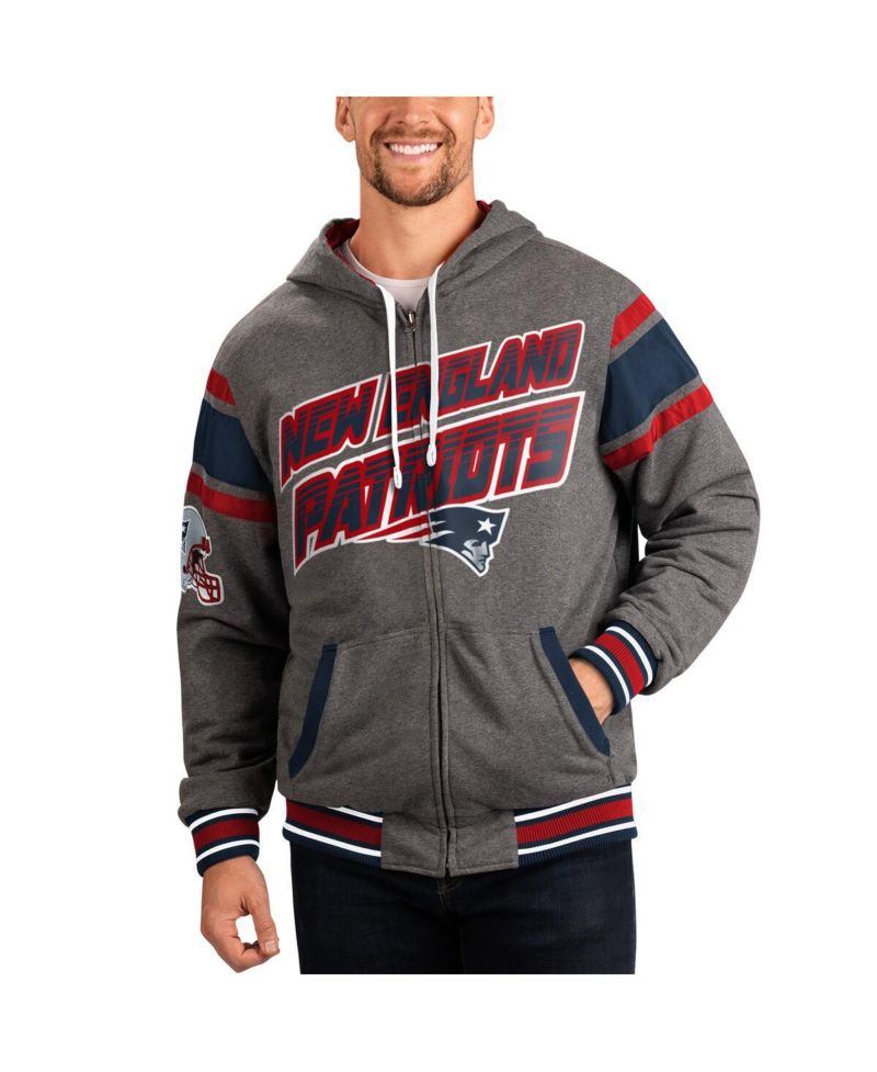 Men's Navy/Gray New England Patriots Extreme Full Back Reversible Hoodie Full-Zip Jacket