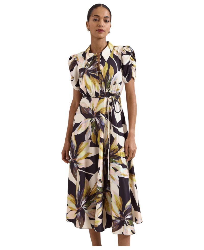 Women's Bella Floral-Print Puff Sleeve Midi Shirt Dress