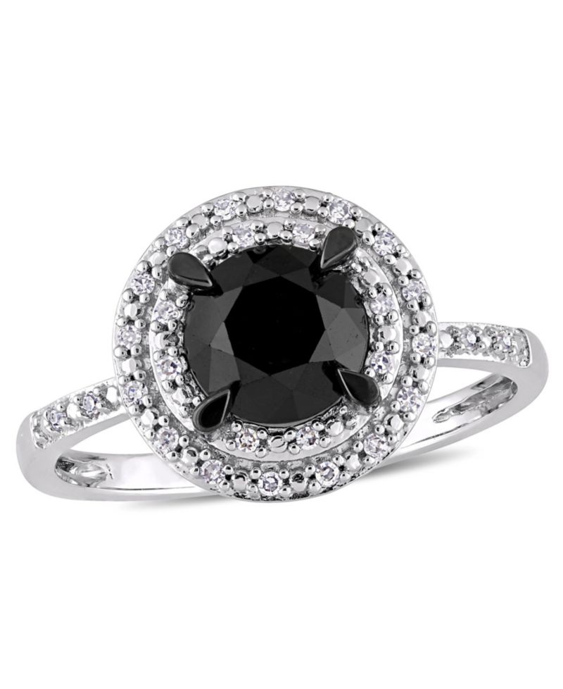 Black and White Diamond Double Halo Engagement Ring (1-5/8 ct. t.w.) in 14K White or Rose Gold