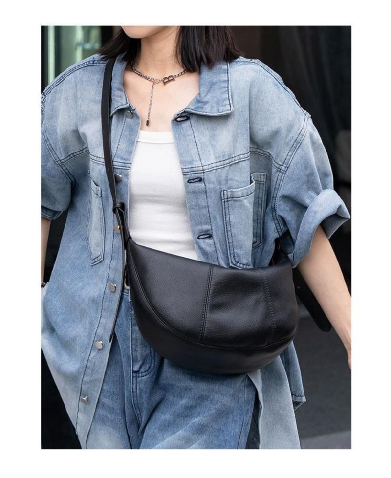 Vera Leather Crescent Bag Half-Moon Hobo Croissant Style Dumpling Shoulder Purse
