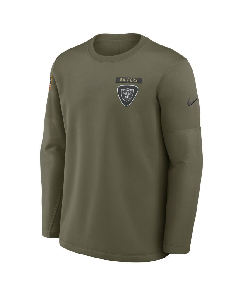 Men's Olive Las Vegas Raiders 2025 Salute to Service Sideline Coaches Therma-FIT Long Sleeve T-Shirt