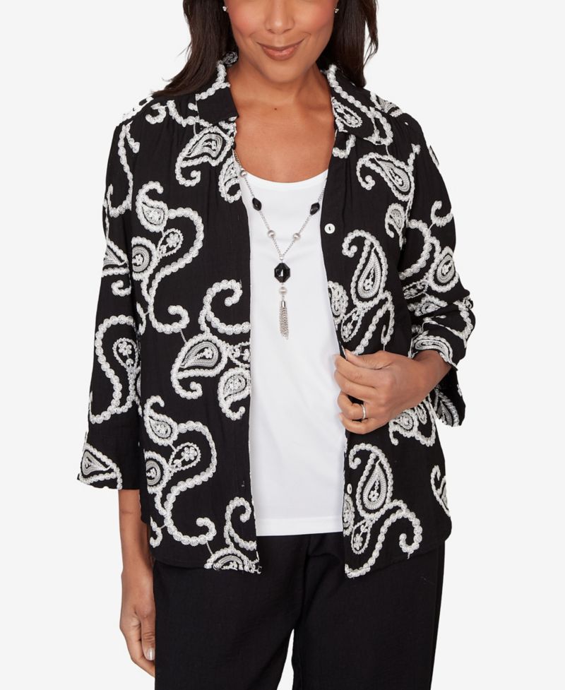Women's Crowd Pleaser Paisley Embroidered Two in One Top