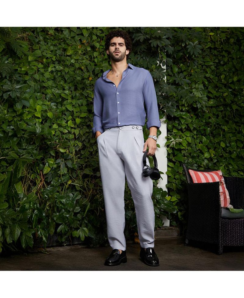 Men's Cloud Grey Pleated Tailored Trousers