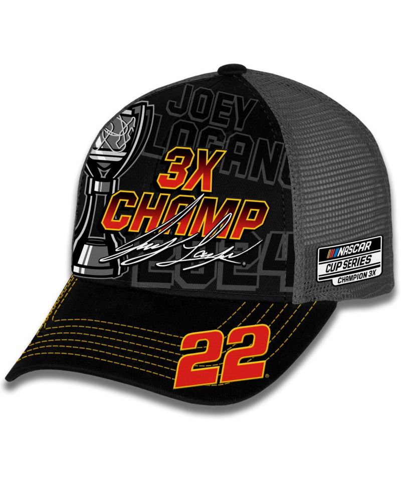Men's Checkered Flag Sports Black Joey Logano 2024 NASCAR Cup Series Champion Trophy Adjustable Hat