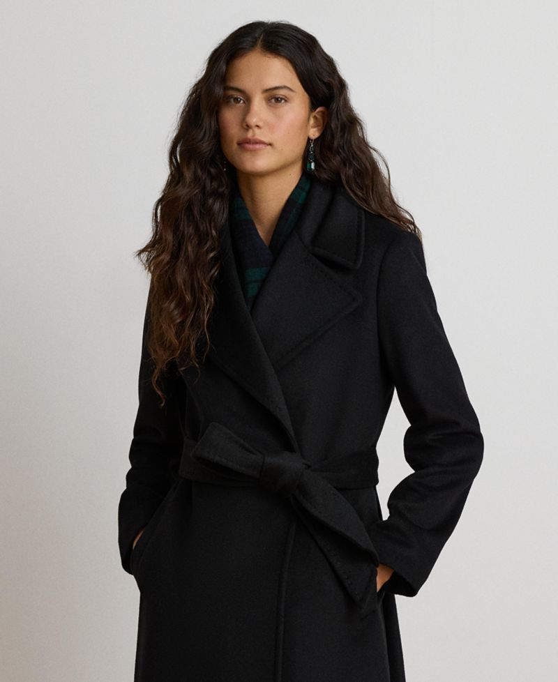 Women's Wool-Blend Notch-Collar Belted Wrap Coat