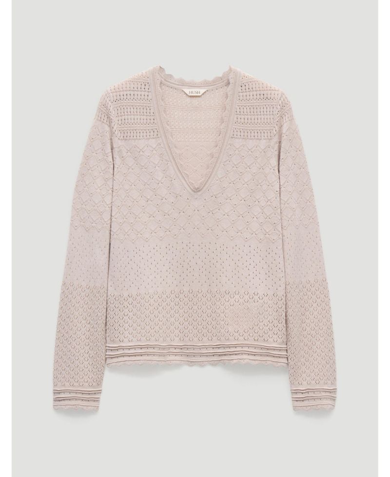 Women's Pointelle Cotton V-Neck Sweater