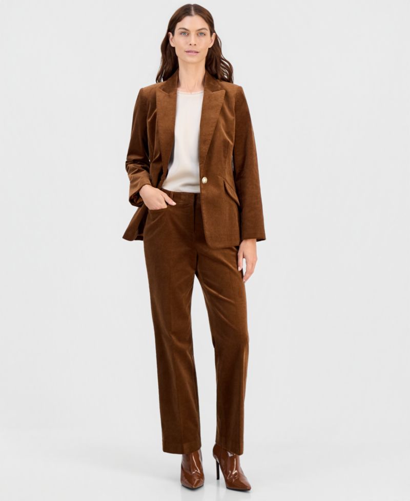 Single-Button Blazer & Corduroy Pants