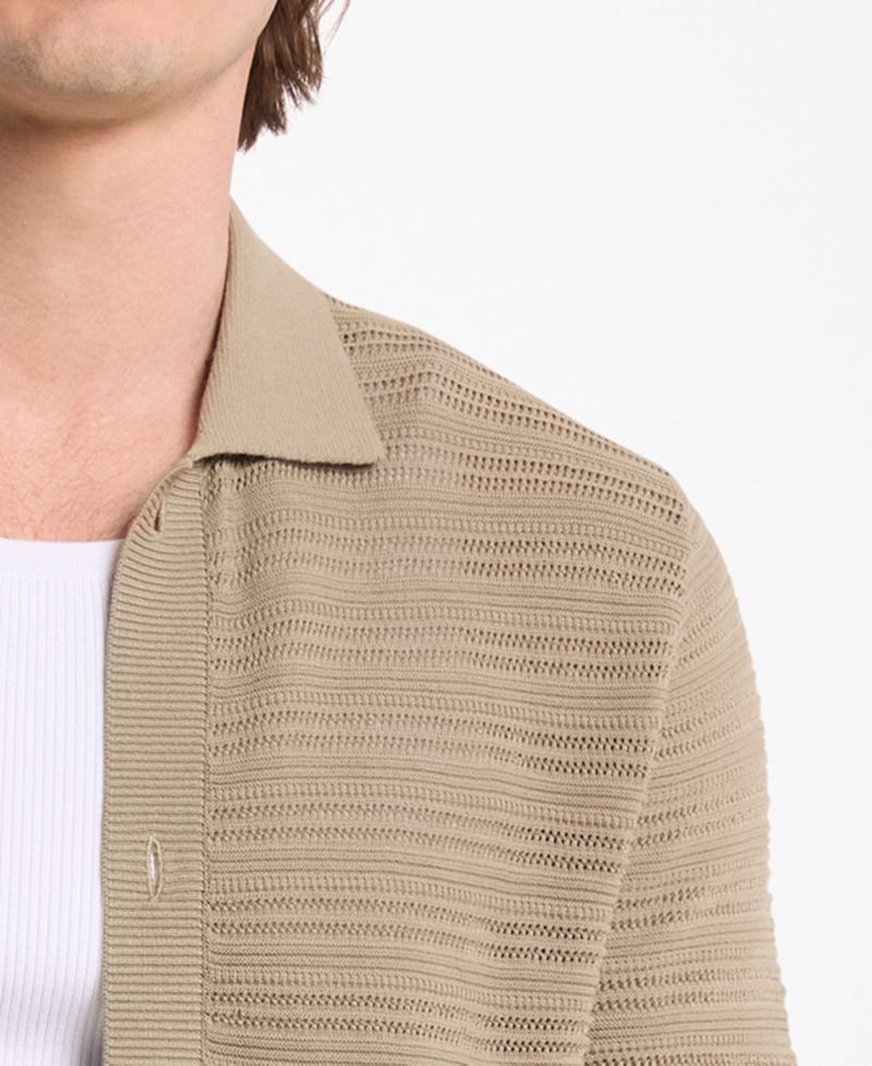 Men's Open-Stitch Cotton Short-Sleeve Shirt