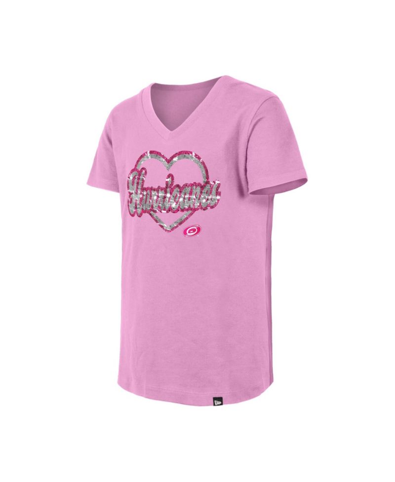 Girl's Big Boys and Girls Pink Carolina Hurricanes Flip Sequin V-Neck T-Shirt
