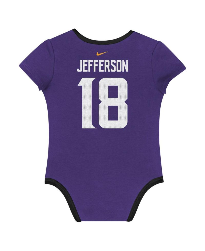 Baby Boys and Girls 3-Pack Justin Jefferson Minnesota Vikings Name & Number Bodysuit Set